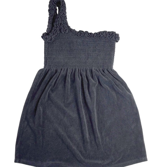 Juicy Couture One-Shoulder Terry Mini Dress Smocked Bodice‎ Black Size L - Picture 2 of 7